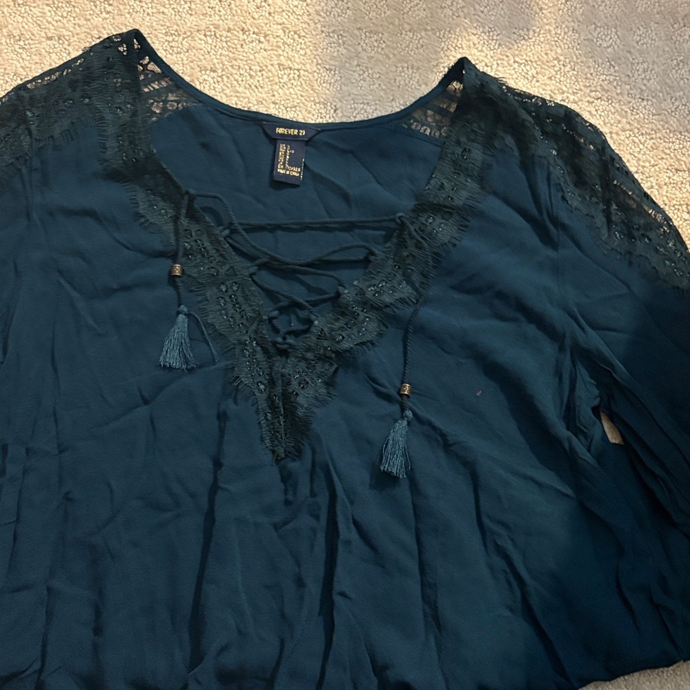 Forever 21 Deep Teal Lace-Up Blouse